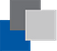 drei überlappende Quadrate in hellgrau, grau und blau